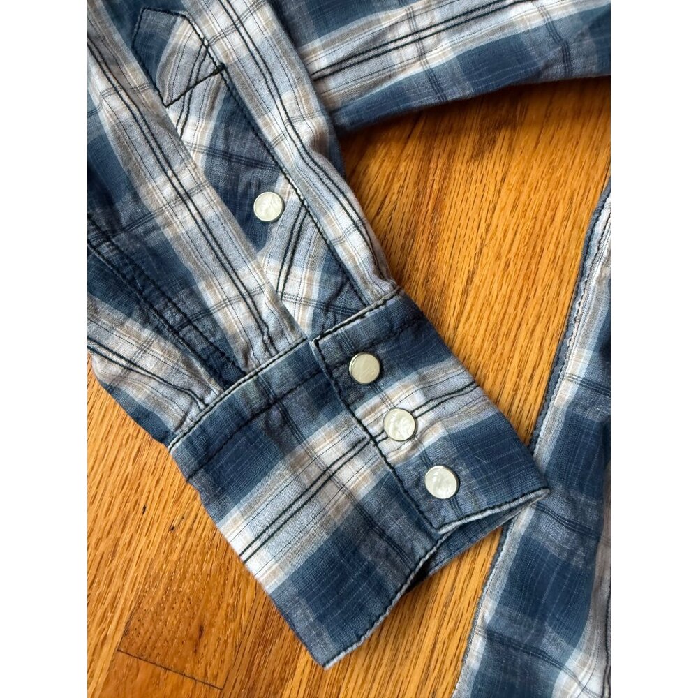 Supply Company Shirt Large Men Pearl Snap Button Down Blue Plaid Western - Picture 3 of 10